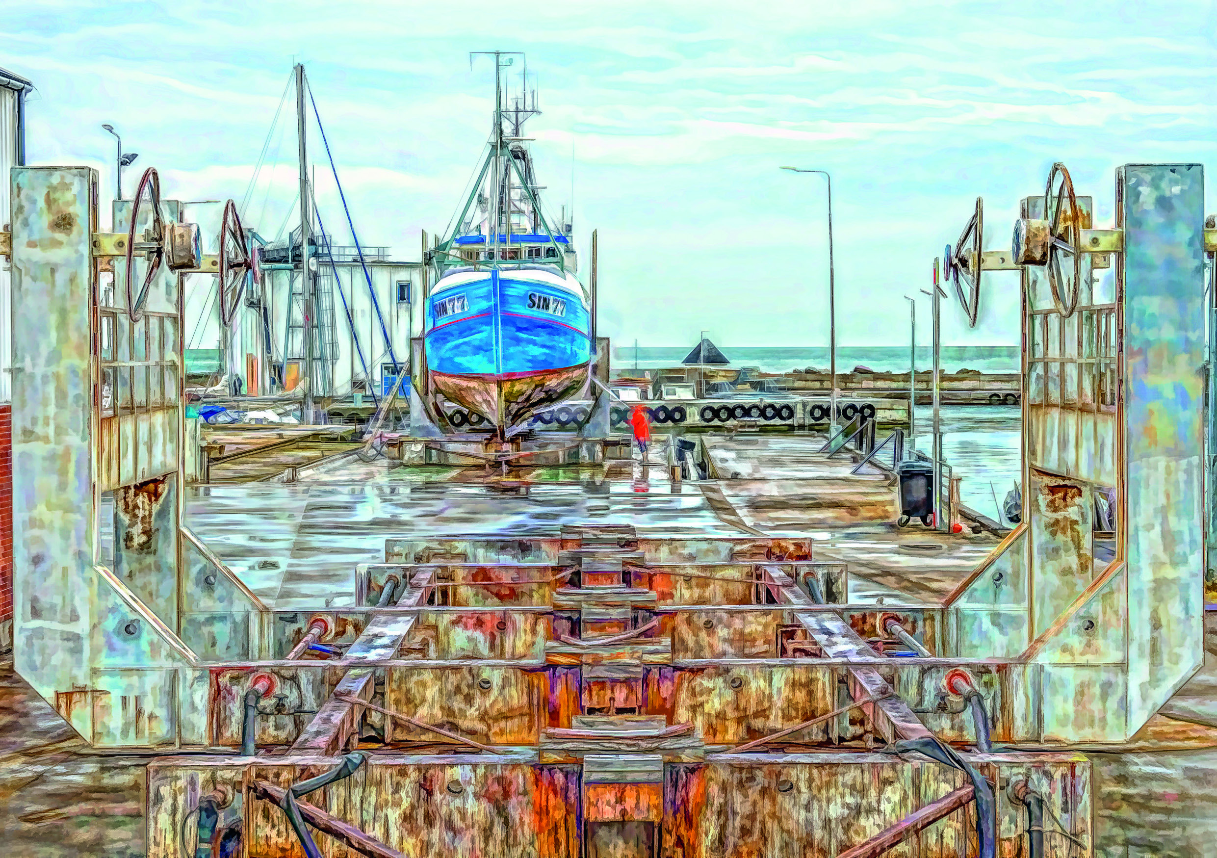 Art 21011 - Tejn Havn med fiskerbåd på bedding - forside